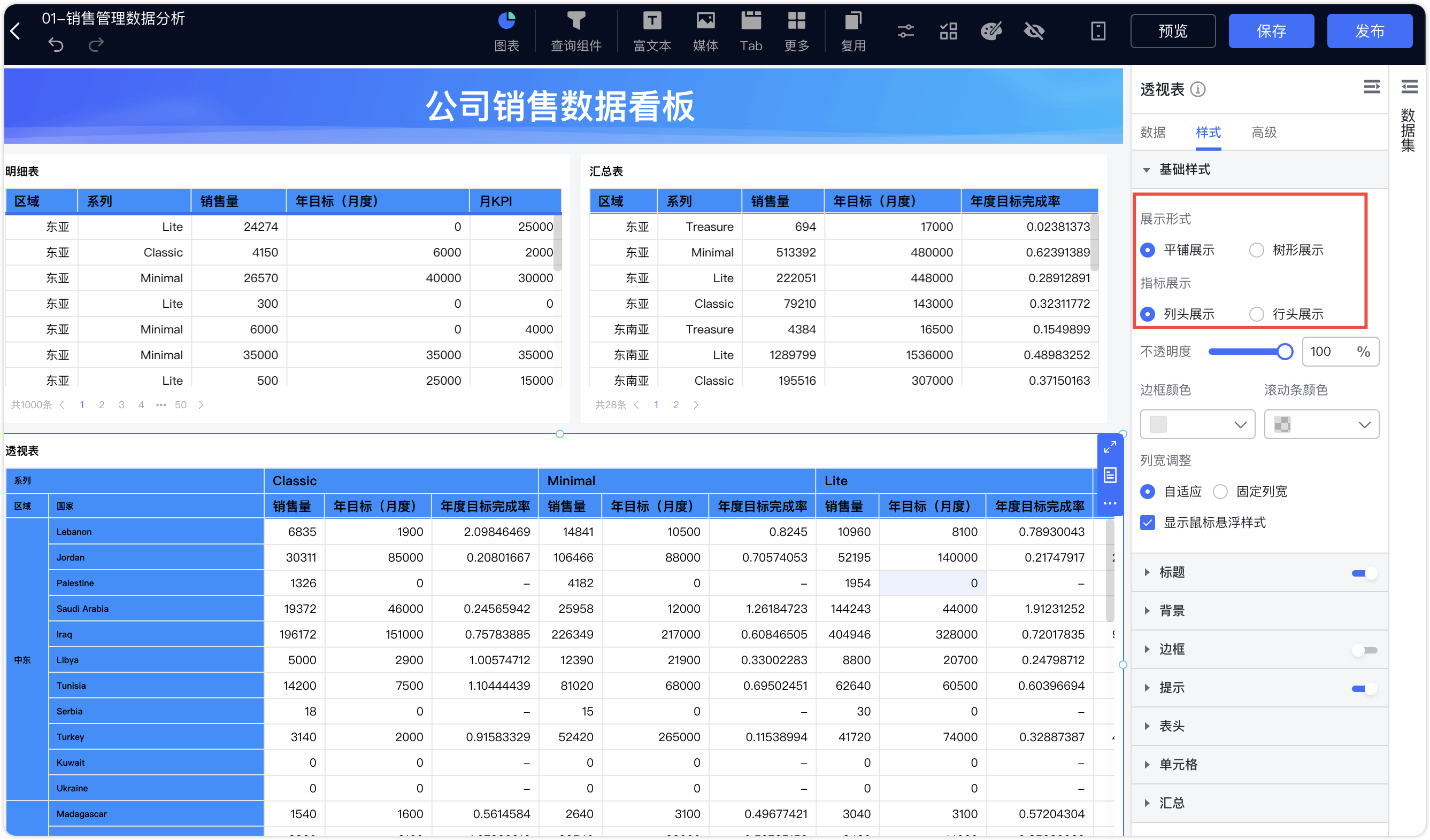透视表展示设置