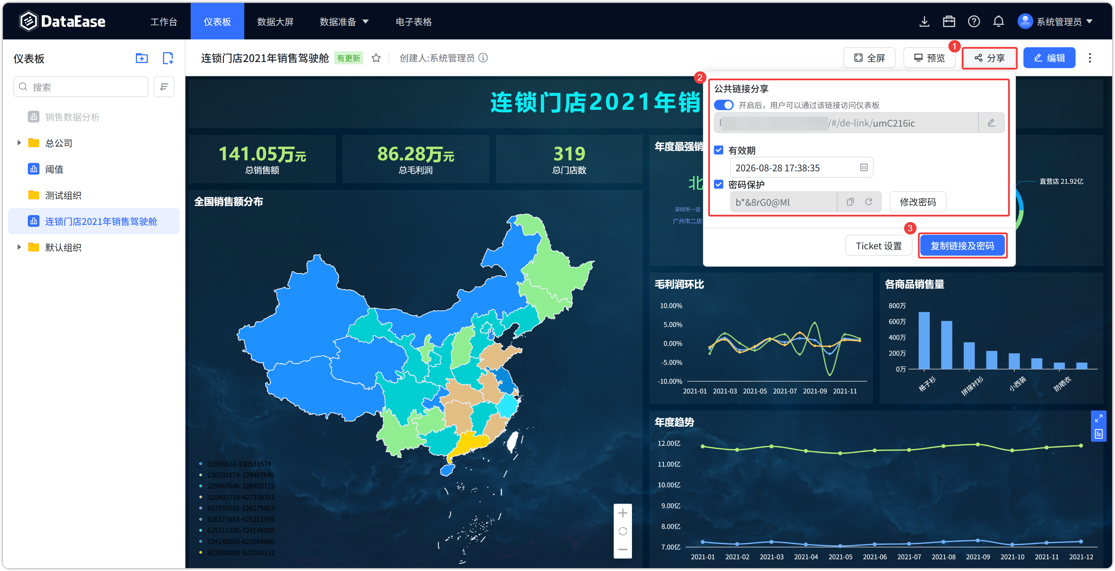 仪表板开启公共链接分享