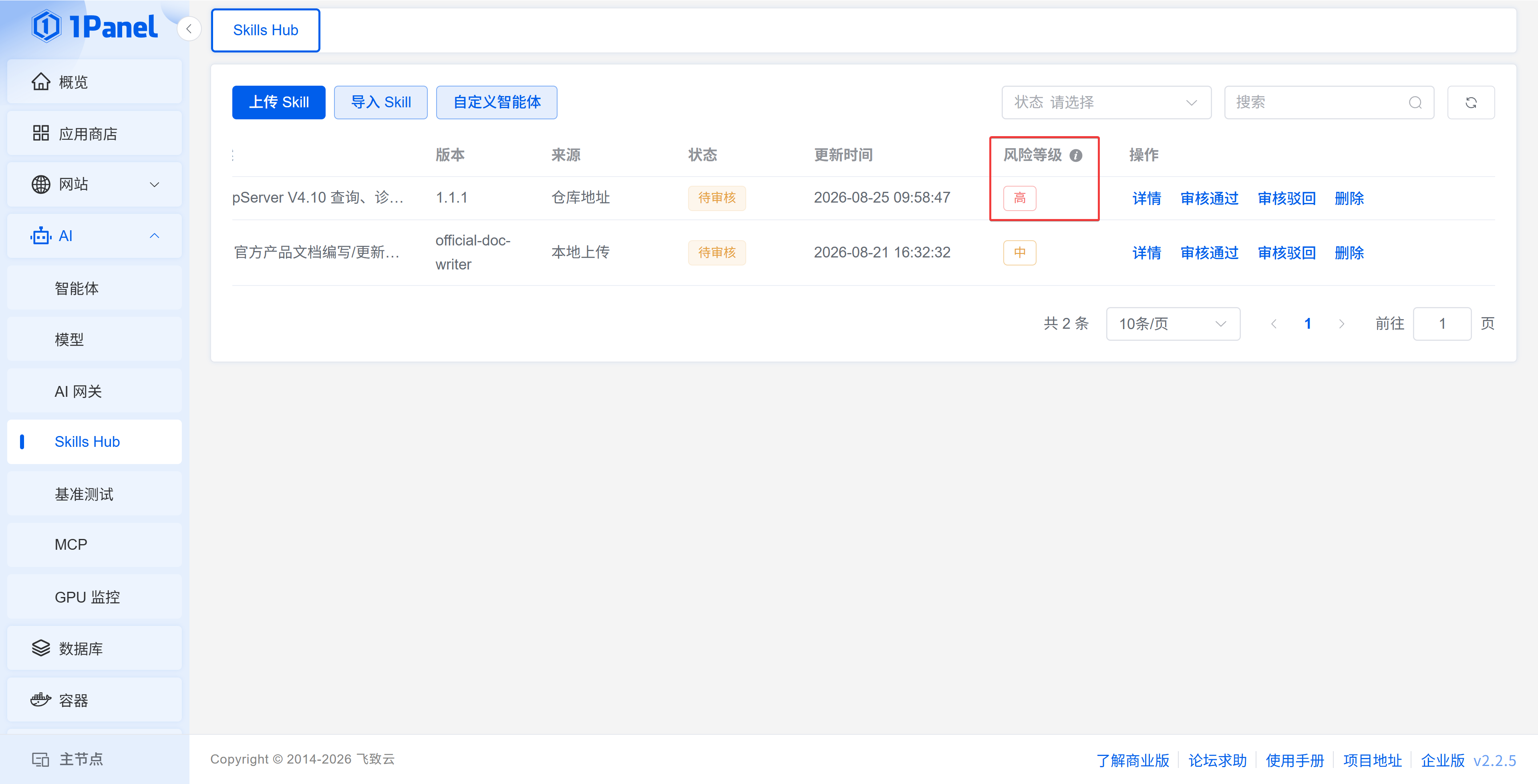 风险等级说明